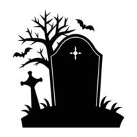 Halloween tombstone with bats and tree vector