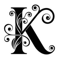 the letter k is decorated with swirls and vines vector