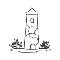 A tower with cracks beside a patch of grass vector