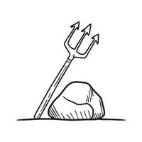 A trident propped up by a rock vector