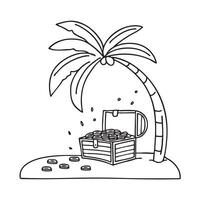 A palm tree shading an opened treasure with coins scattered nearby vector
