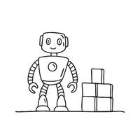 A toy robot standing near a block box pile vector