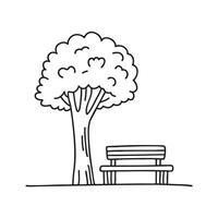 A tree casting shadow over a little bench vector