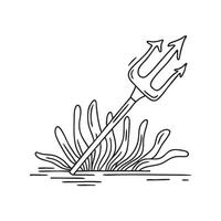 A trident lying next to seaweed vector