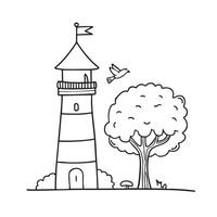 A tower close to a tree where a bird is perched vector