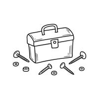 A toolbox lying near scattered nails and screws vector