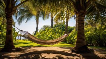 oasis palm tree with hammock photo