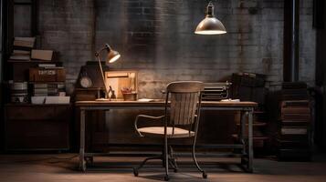 rustic empty desk chair photo