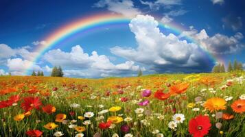 meadow spring rainbow background photo