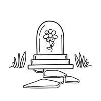 A tomb marked with a flower icon next to a cracked stone path vector