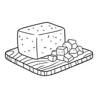 A block of tofu beside chopped vegetables on a cutting board vector