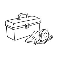 A toolbox beside a tape measure and folded handkerchief vector