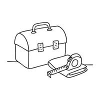 A tape measure and folded handkerchief beside a toolbox vector