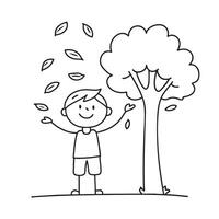 Leaves flying upward as a child tosses them under a tree vector