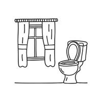 A toilet next to a window with an open curtain vector