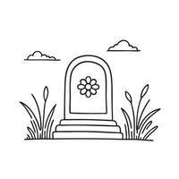 A tomb with a flower symbol standing near wild grass under an open sky vector