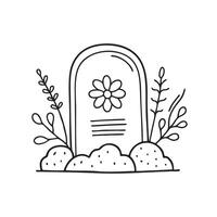 A tomb surrounded by moss and dry flowers, marked with a flower symbol vector