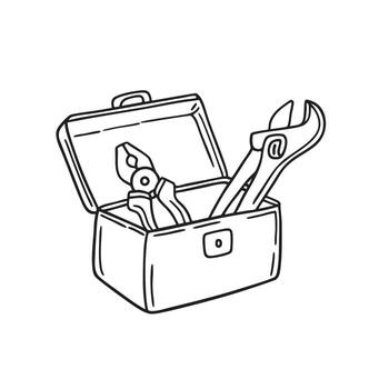 A toolbox opened with a wrench and pliers inside vector
