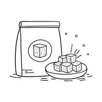 Tofus package beside a grocery bag on the floor vector