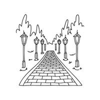 A torch lit cobblestone trail winding through the forest vector