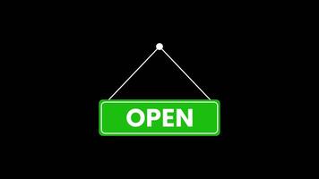 Animated open and close signs swinging on a rope with a transparent background. Ideal for business hours, or store announcements. video