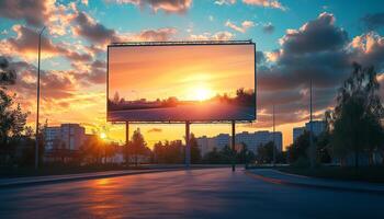 An empty road with a billboard on it photo