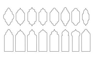 Islamic line frame, shape, design template, outline element. Collection of oriental style arab windows and arches, set isolated on white background vector
