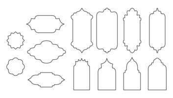 Islamic line shape, design element, outline element. Collection of oriental style arab windows, arches and emblems, set isolated on white background vector
