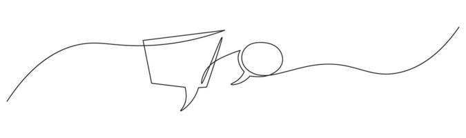 Speech bubble in continuous line art drawing style. Minimalist black linear sketch of Communication symbol isolated on white background. Dialog cloud, chat bubbles template outline design vector