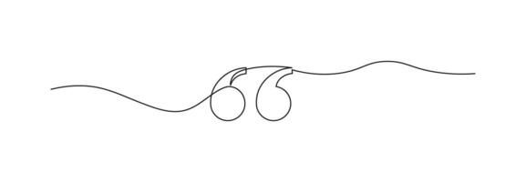 Quote mark in continuous line drawing style. Minimalist black linear isolated on white background.. vector