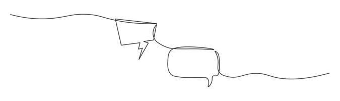 Speech bubble in continuous line art drawing style. Minimalist black linear sketch of Communication symbol isolated on white background. Dialog cloud, chat bubble template outline design. vector