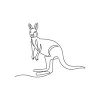 Cute kangaroo standing in continuous line art drawing style. Minimalist black linear sketch of animal isolated on white background.. vector