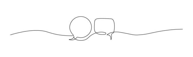 Speech bubble in continuous line art drawing style. Minimalist black linear sketch of Communication symbol isolated on white background. Dialog of cloud, chat bubble template outline design. vector