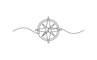 Compass in continuous line art drawing style. Minimalist black linear sketch isolated on white background. vector