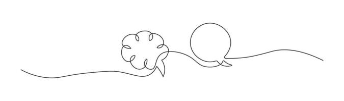 Speech bubble in continuous line art drawing style. Minimalist black linear sketch of Communication symbol isolated on white background. Dialog cloud, chat bubbles template outline design. vector