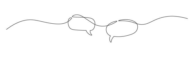 Speech bubble in continuous line art drawing style. Minimalist black linear sketch of Communication symbol isolated on white background. Dialog clouds, chat bubbles template outline design. vector