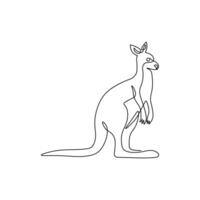 Cute kangaroo standing in continuous line art drawing style. Minimalist black linear sketch of animal isolated on white background vector