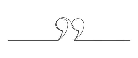 Quote mark in continuous line drawing style. Minimalist black linear isolated on white background. Quote mark illustration vector