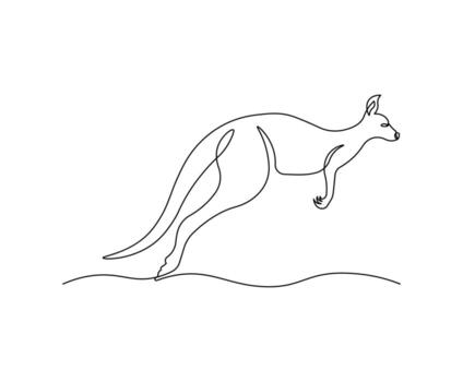 Kangaroo jumping in continuous line art drawing style. Minimalist black linear sketch of animal isolated on white background. vector