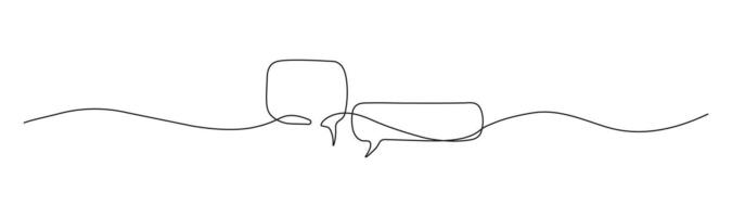 Speech bubble in continuous line art drawing style. Minimalist black linear sketch of Communication symbol isolated on white background. Dialog cloud, chat bubbles template outline design.. vector