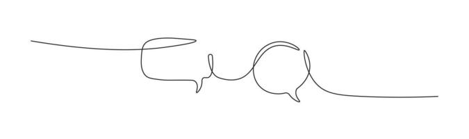 Speech bubble in continuous line art drawing style. Minimalist black linear sketch of Communication symbol isolated on white background. Dialog cloud, chat bubble template outline design vector