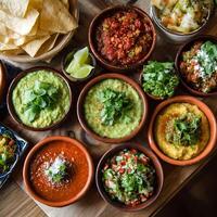A Colorful Array of Mexican Dips and Snacks, Perfect for a Fiesta. photo