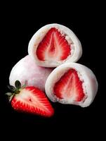 Delicious Strawberry Mochi Close up of Sweet Japanese Rice Cakes. photo