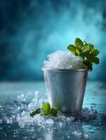 Refreshing Mint Julep in a Silver Cup with Crushed Ice. photo