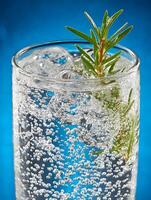 Sparkling Water with Rosemary Sprig in Glass. A close up image of refreshing carbonated water. photo