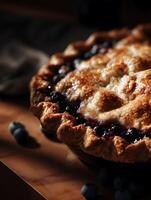 Close Up of a Delicious Blueberry Pie with a Golden Crust. photo