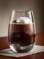 Indulgent Chocolate Dessert Drink with Whipped Cream in a Glass. photo