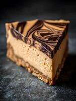 Close up of a Delicious Swirled Peanut Butter Cheesecake Slice. photo