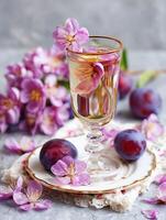 Springtime Plum Wine A Delicate Drink with Blossoms. photo