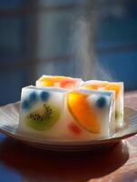 Steaming Fruit Ice Cubes A Refreshing Summer Treat. photo